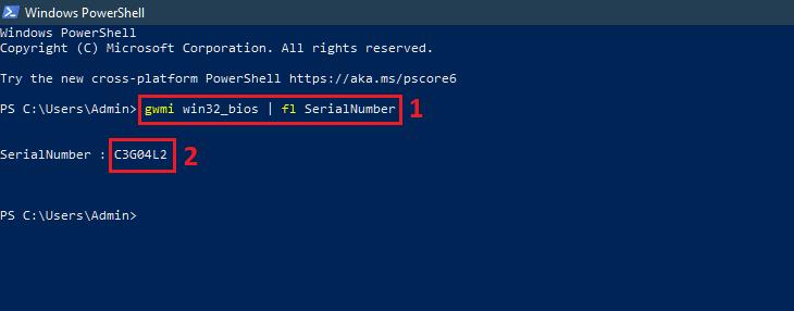 Nhập lệnh gwmi win32_bios | fl SerialNumber